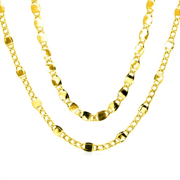14K Yellow Gold Two Strand Necklace with Polished Oval Links