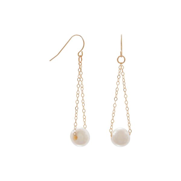 14 Karat Gold French Wire Earrings with Floating Cultured Freshwater Pearl