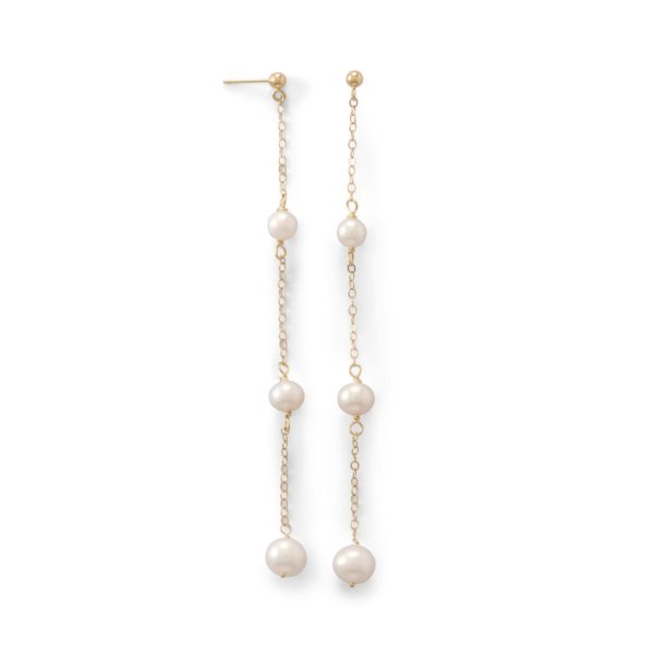 14 Karat Gold Post Earrings with Three Cultured Freshwater Pearl Drop