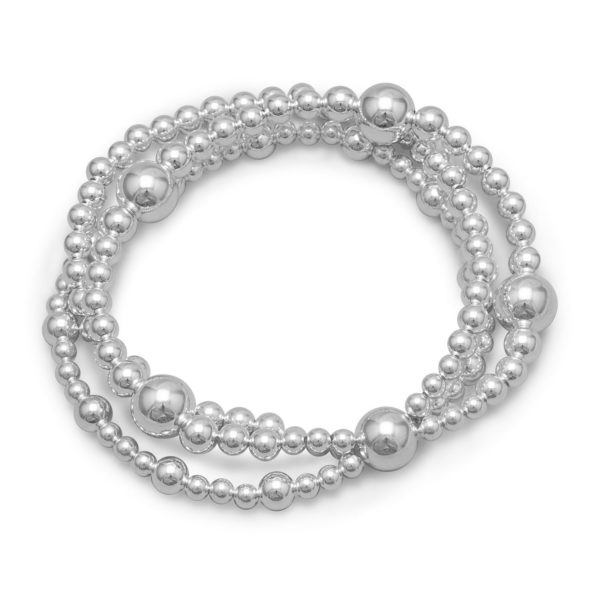 8 Triple Strand Silver Bead Bracelet