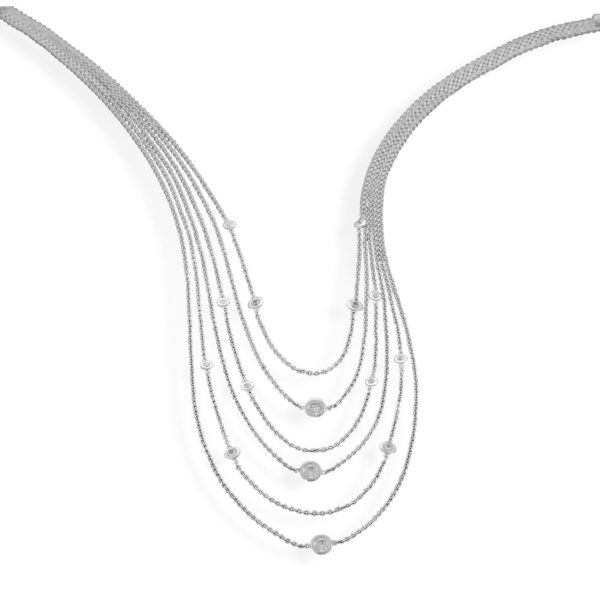 16+2 Extension Rhodium Plated Multistrand Graduated Necklace with CZs