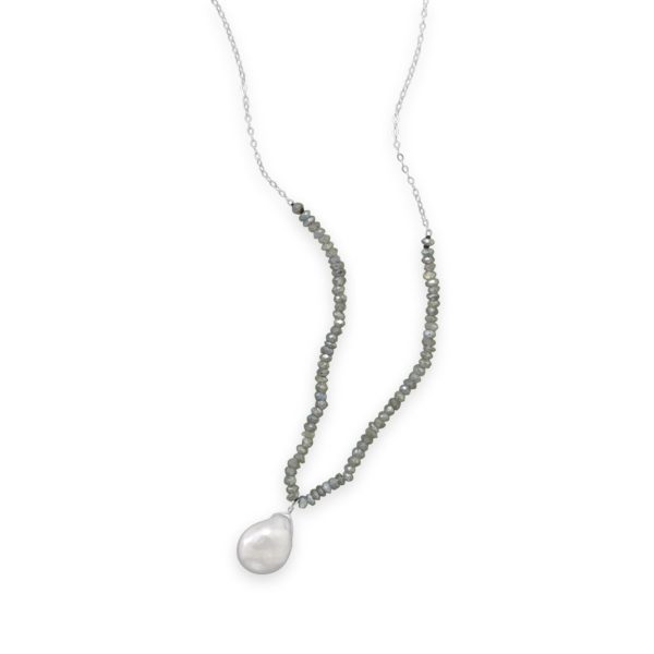 16+2 Labradorite and Baroque Pearl Drop Necklace