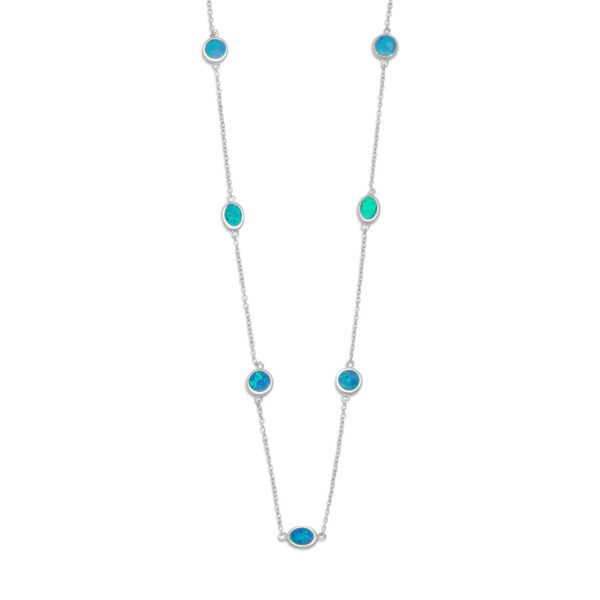 16 + 2 Rhodium Plated Synthetic Blue Opal Necklace