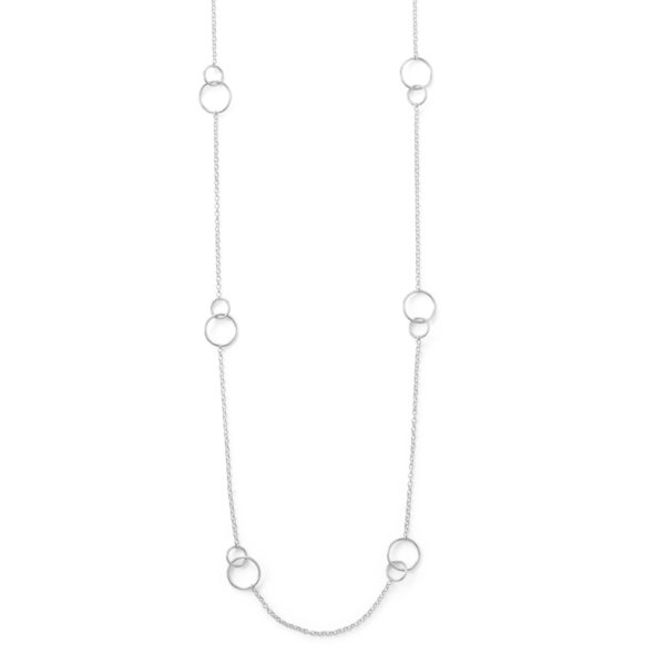 32 Rhodium Plated Double Link Circle Necklace