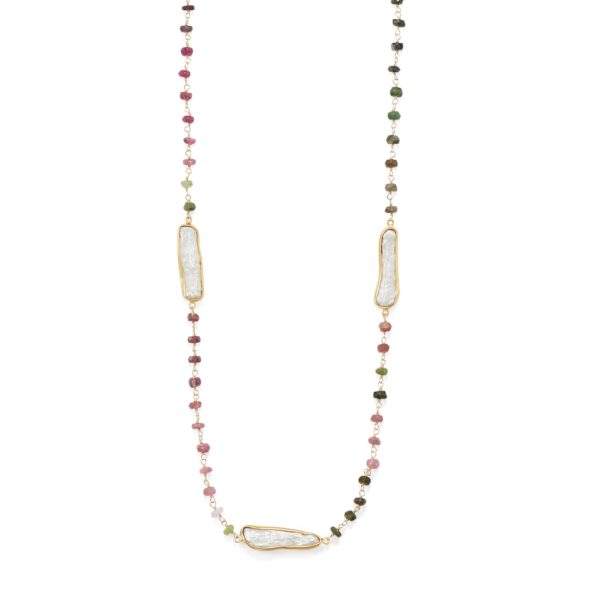 24  14 Karat Gold Plated Tourmaline and Cultured Freshwater Pearl Necklace