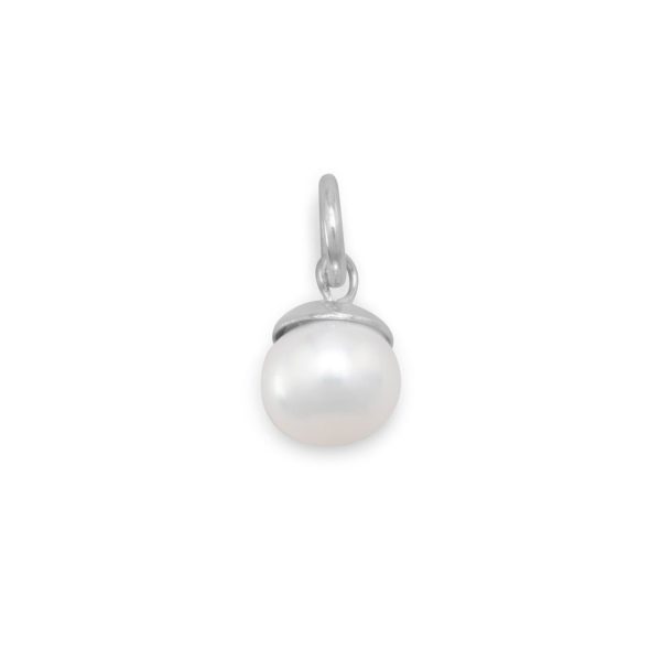 Rhodium Plated  Cultured Freshwater Pearl Charm
