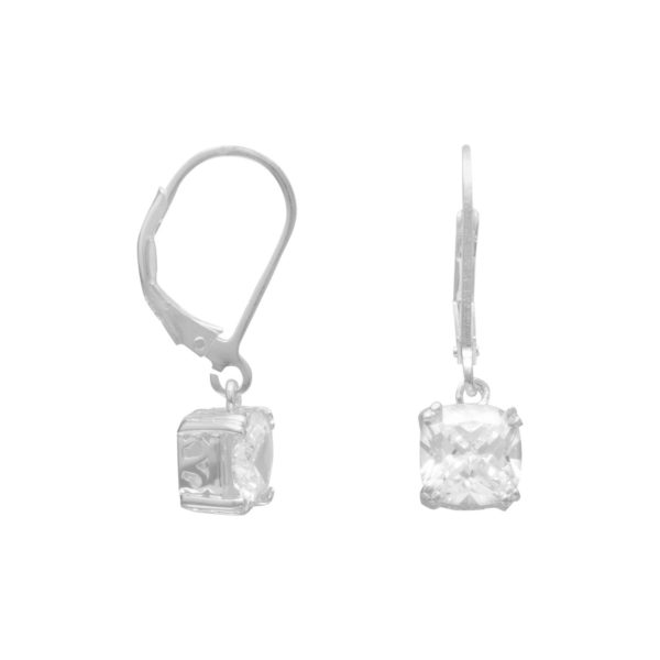 Round Edge Square CZ Lever Back Earrings