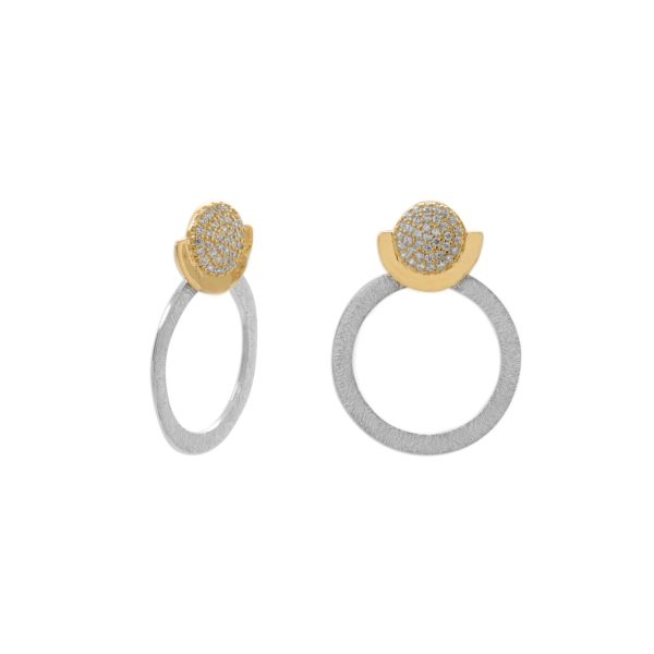 Two Tone CZ and Circle Drop Post Earrings