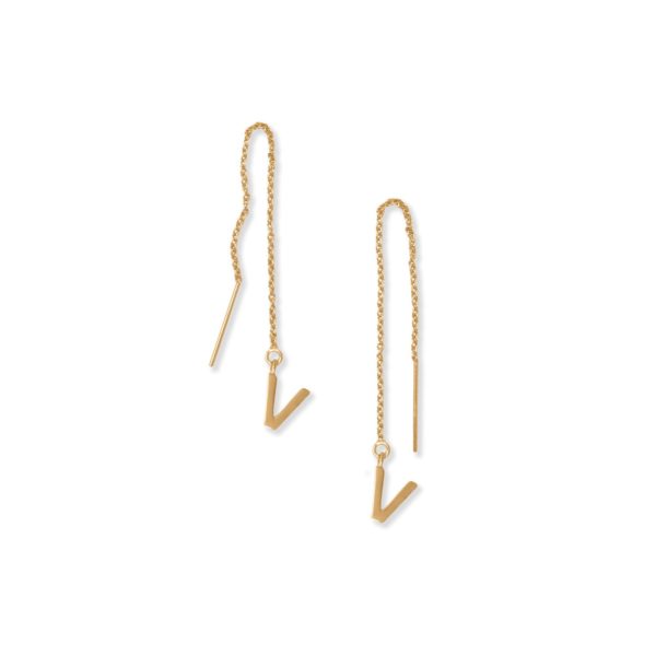 14 Karat Gold Plated V Initial Threader Earrings
