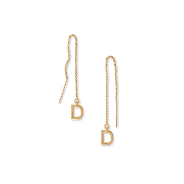 14 Karat Gold Plated D Initial Threader Earrings