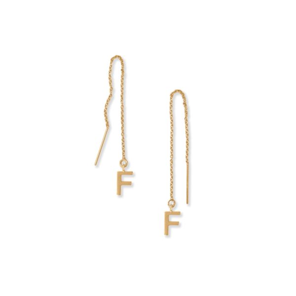 14 Karat Gold Plated F Initial Threader Earrings