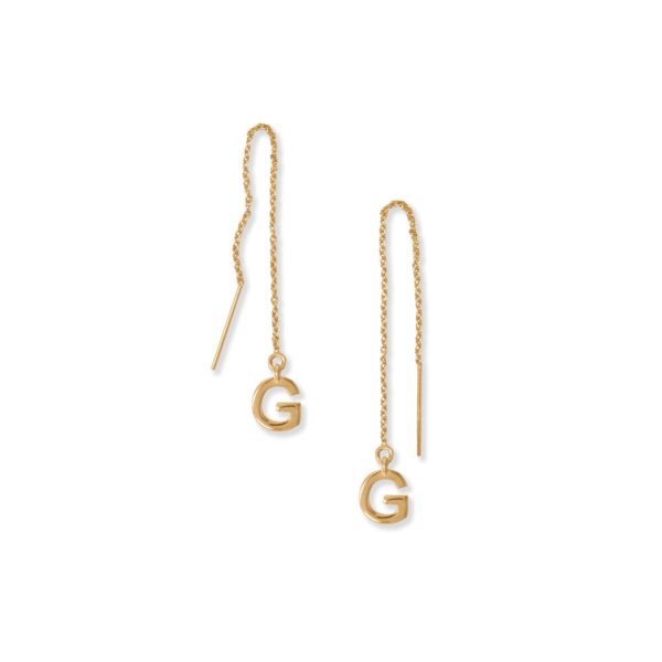 14 Karat Gold Plated G Initial Threader Earrings