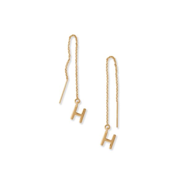 14 Karat Gold Plated H Initial Threader Earrings