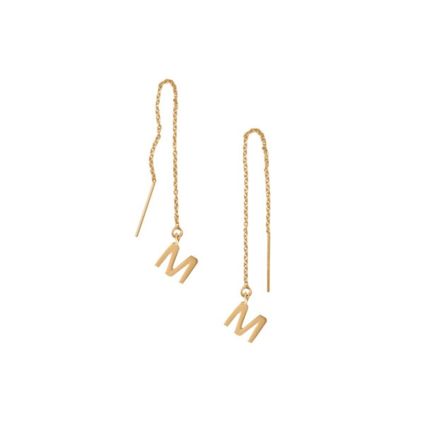 14 Karat Gold Plated M Initial Threader Earrings