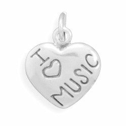 Oxidized I Love Music Heart Charm