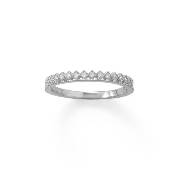 Rhodium Plated CZ Thin Crown Design Ring
