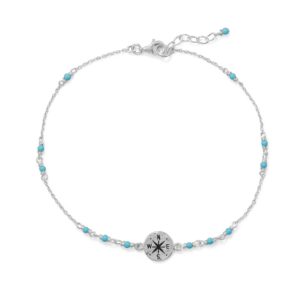 9.25+.75 Blue Beaded Anklet with Compass Charm