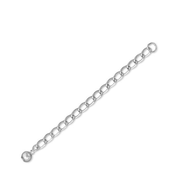 2 Rhodium Plated Sterling Silver Extender Chains with 4mm Bead Ends (Set of 2)