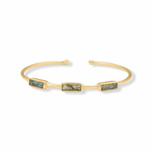 14 Karat Gold Plated Moss Agate Cuff Bracelet