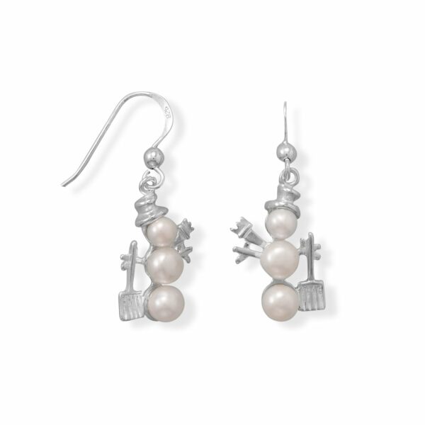 Cultured Freshwater Pearl Snowman Earrings