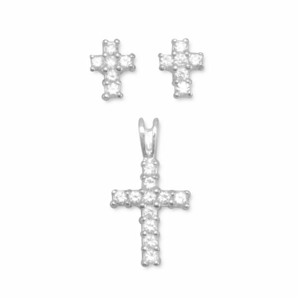 CZ Cross Earrings/Pendant Set