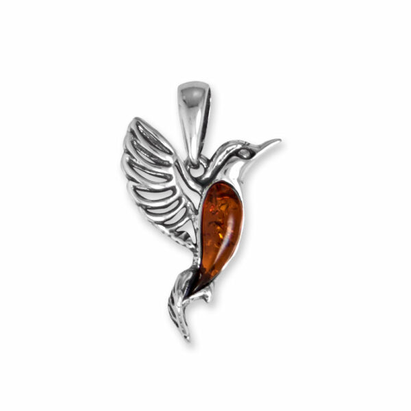 Oxidized Baltic Amber Hummingbird Pendant
