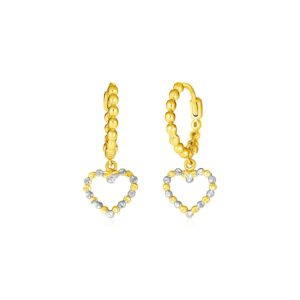 14k Two Tone Gold Beaded Hoop Earrings with Hearts