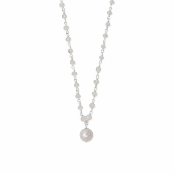 16 + 2 Rainbow Moonstone and Cultured Freshwater Pearl Drop Necklace