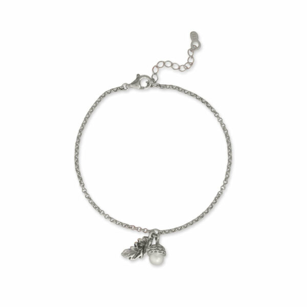 6.5 + 1.5 Cultured Freshwater Pearl Acorn and Leaf Charm Bracelet