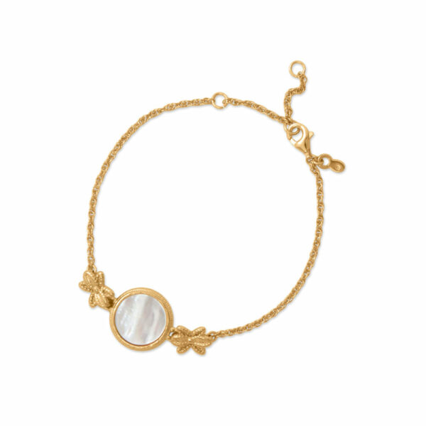 6 + 1.5 14 Karat Gold Plated Antique Style Mother of Pearl Bracelet