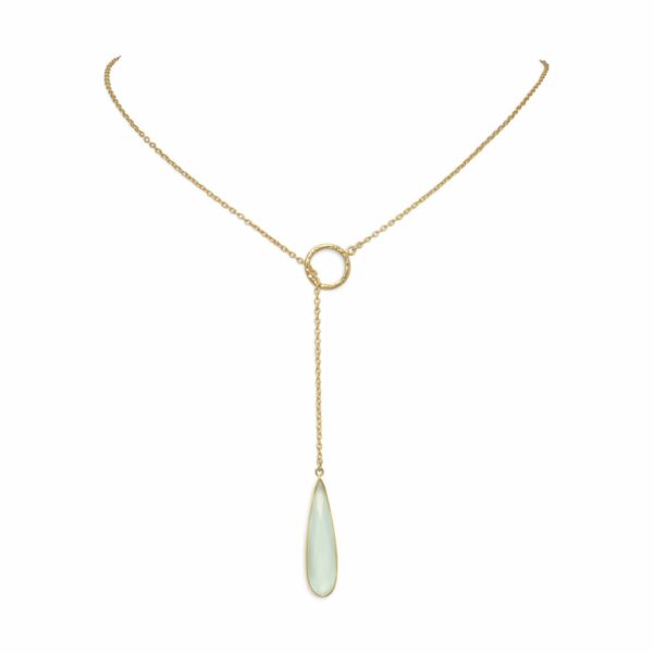 14 Karat Gold Plated Lariat Necklace with Chalcedony Drop