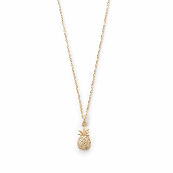 Sweetness! CZ Pineapple Gold Plated Necklace