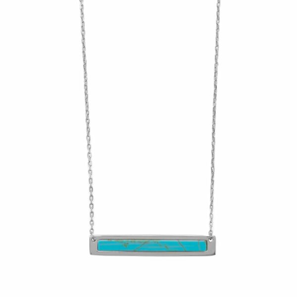 16+2 Rhodium Plated Turquoise Bar Necklace