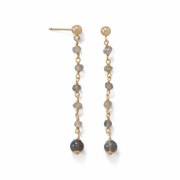 14 Karat Gold Plated Post Earrings with Labradorite Beads