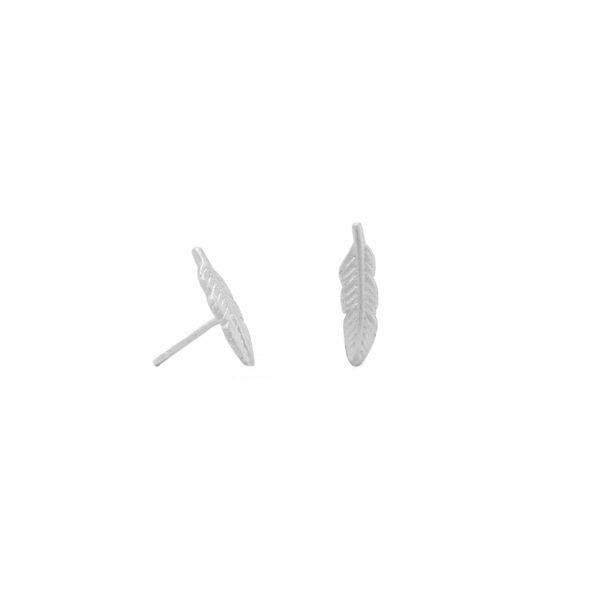Rhodium Plated Feather Stud Earrings