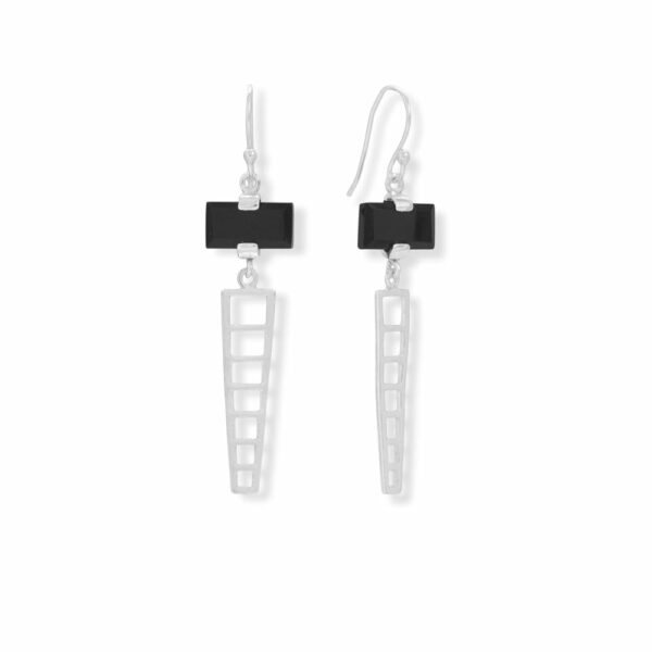 Geometric Black Onyx French Wire Earrings