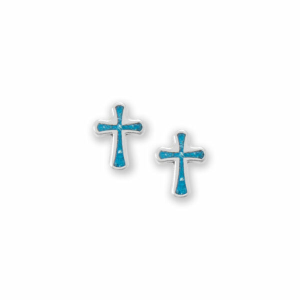 Oxidized Turquoise Chip Cross Earrings
