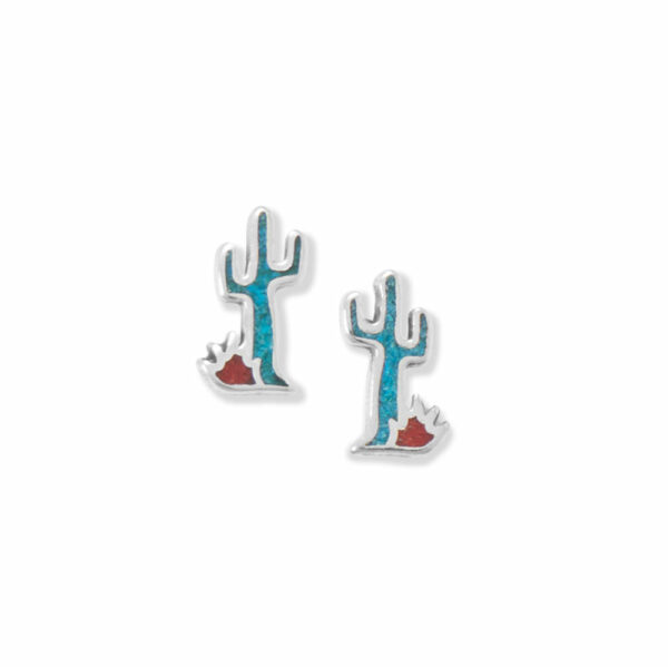 Oxidized Turquoise and Coral Chip Cactus Earrings