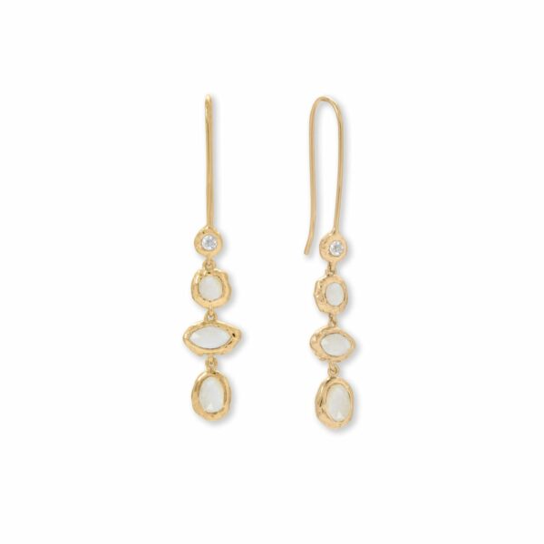 14 Karat Gold Plated Hammered CZ and Rainbow Moonstone Earrings