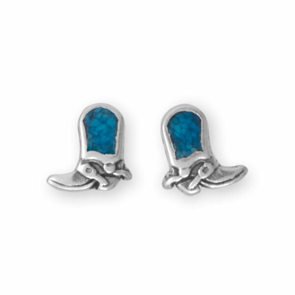 Oxidized Turquoise Chip Inlay Cowgirl Boot Earrings