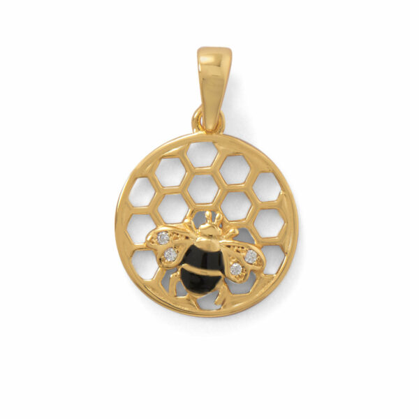 BEE Mine! 14 Karat Gold Plated Honeycomb with Bee Pendant