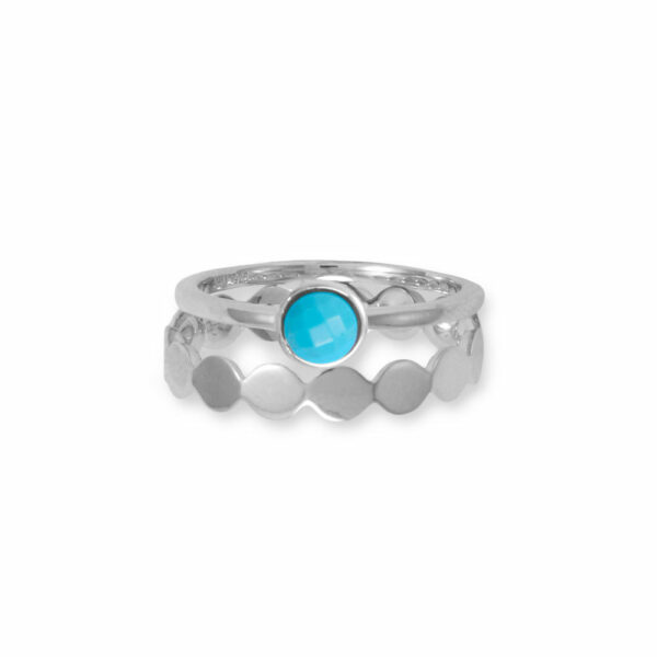 Rhodium Plated Round Faceted Turquoise Ring